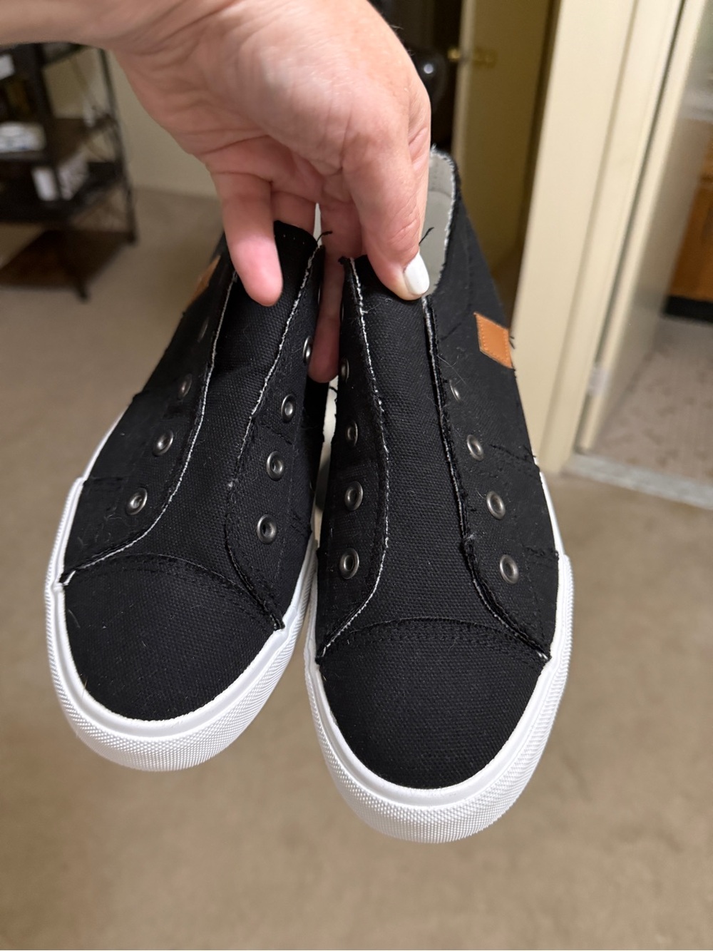 Black Slip-On Canvas Sneakers with White Sole